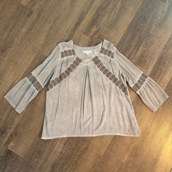 Knox Rose Boho Women's Taupe Embroidered Blouse - Size Medium - Picture 6 of 10